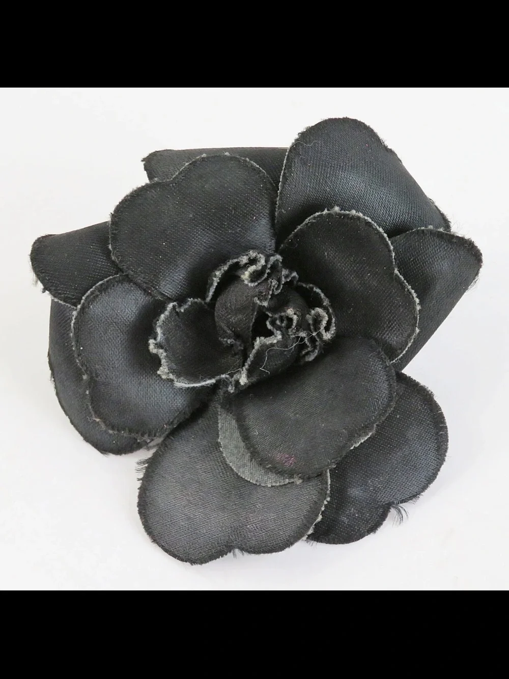 CHANEL Black Camellia Fabric Flower Pin